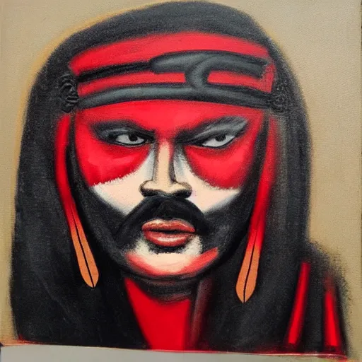 Image similar to portrait of an ancient warrior red and black theme