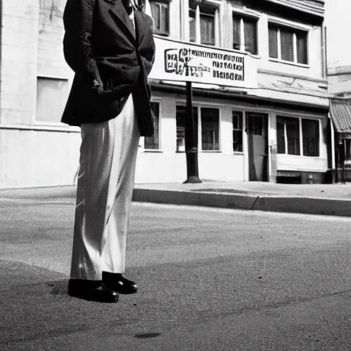 Prompt: ronald mcdonald standing on street corner, film still, directed by quentin tarantino