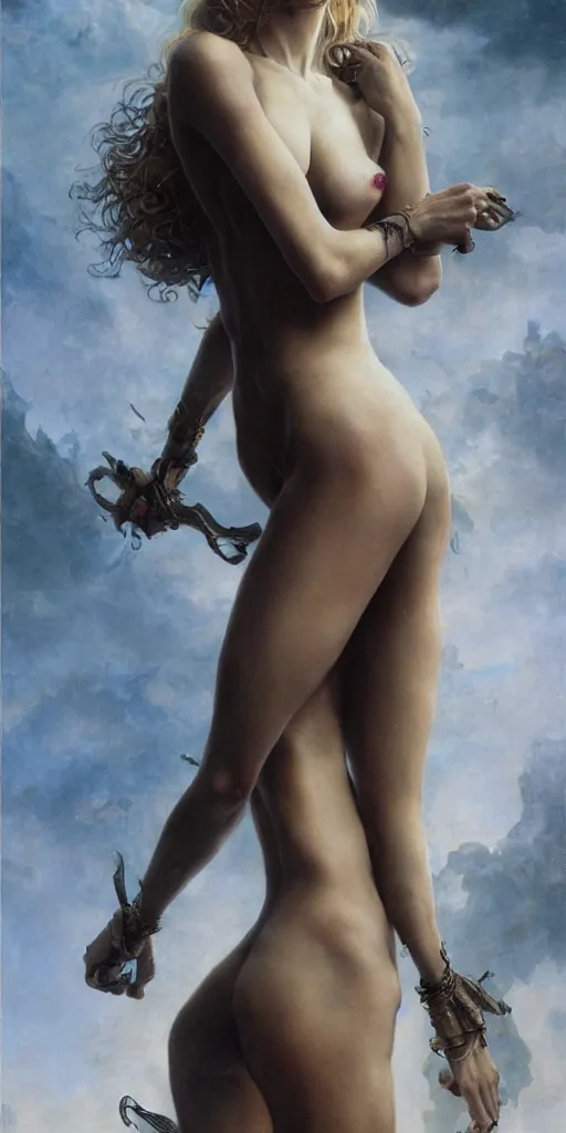 Prompt: epic masterpiece full body portrait sasha luss, beautiful face and flawless skin, perfect hands by Edgar Maxence and Ross Tran and Michael Whelan, Boris Vallejo, Luis Royo, Frank Frazetta, Brom, Lorenzo Sperlonga, Gred Rutkowsky