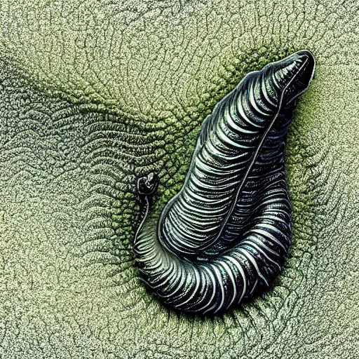 Image similar to fantasy art hyper realistic ai created interesting bizarre subconscious of a slug with fractal vignette edge fantastic art award winning best ultra detailed magnificent