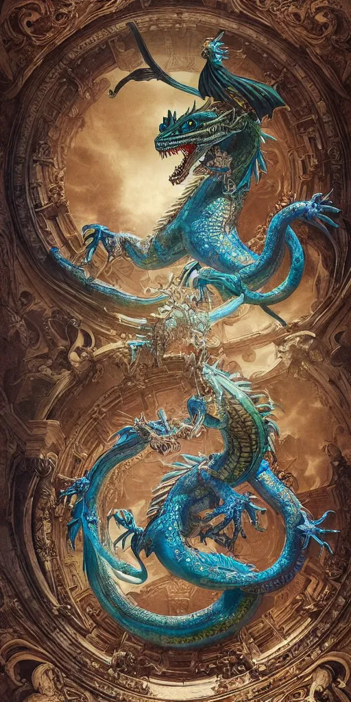 colorful Ouroboros water dragon floating around inside | Stable ...