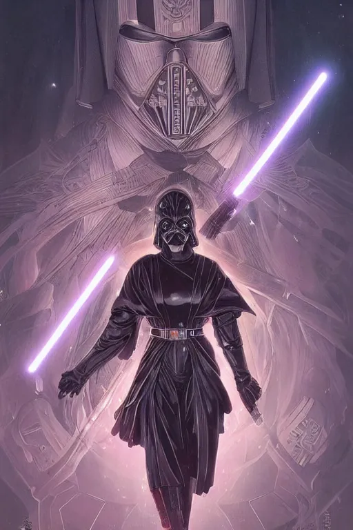 Image similar to anime key visual of a female darth vader goddess!!, intricate, stunning, highly detailed, digital painting, artstation, smooth, hard focus, starwars, sith, dark side, villain, the force, lucas films, illustration, art by artgerm and greg rutkowski and alphonse mucha