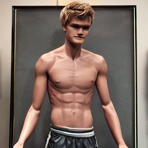 Image similar to a realistic detailed photo of a guy who is an attractive humanoid who is half robot and half humanoid, who is a male android, soccer player martin ødegaard, shiny skin, posing like a statue, blank stare, in a living room, on display, showing off his muscles