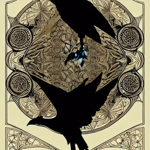 Image similar to simple mandala of ravens, emotionally evoking symbolic metaphors, fantasy, ornamental, detailed digital painting, artstation, concept art, painterly, sharp focus, illustration, art by John Collier and Krenz Cushart and Artem Demura and Rafael and Alphonse Mucha and Albert Aublet