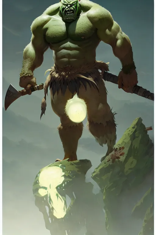 Prompt: orc barbarian male, green skin, exquisite details, big axe, earth magic, mid view, design on a white background, by studio muti, greg rutkowski makoto shinkai takashi takeuchi studio ghibli