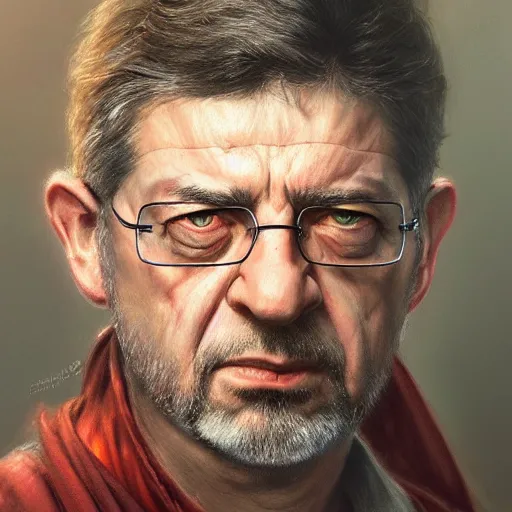 Image similar to jean - luc melenchon as a realistic fantasy d & d character, closeup portrait art by donato giancola and greg rutkowski, realistic face, digital art, trending on artstation