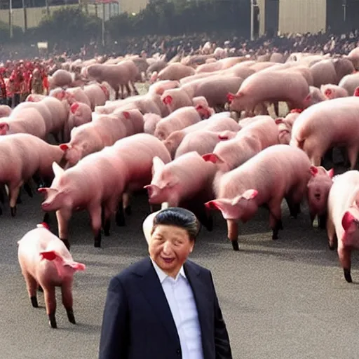 Prompt: xi jinping hitting pigs with big stick
