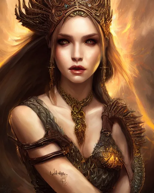 Prompt: a beautiful female dragon queen, 8 k, hyperrealistic, dark fantasy, hyperdetailed, fantasy portrait by laura sava