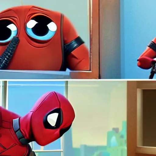 Image similar to Deadpool As seen in Pixar animated movie Monsters Inc. 4K quality super realistic