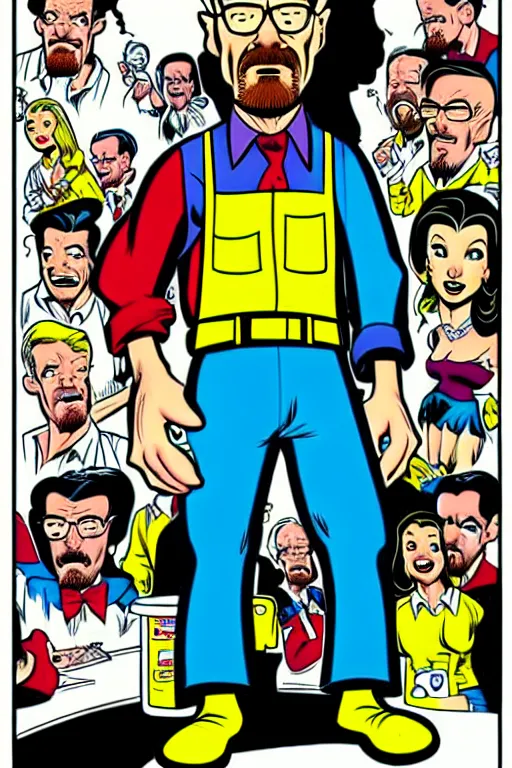 Image similar to walter white, in the style of dan decarlo, as drawn by dan decarlo for archie comics,