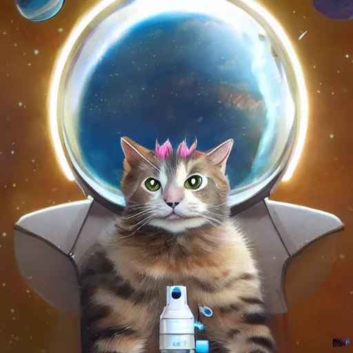 Image similar to head and shoulders masterpiece portrait of a cute adorable cat wearing a spacesuit, surreal background, digital art by krenz cushart,, moebius, greg rutkowski, zabrocki, karlkka, jayison devadas, phuoc quan, trending on artstation, 8 k, cgsociety,