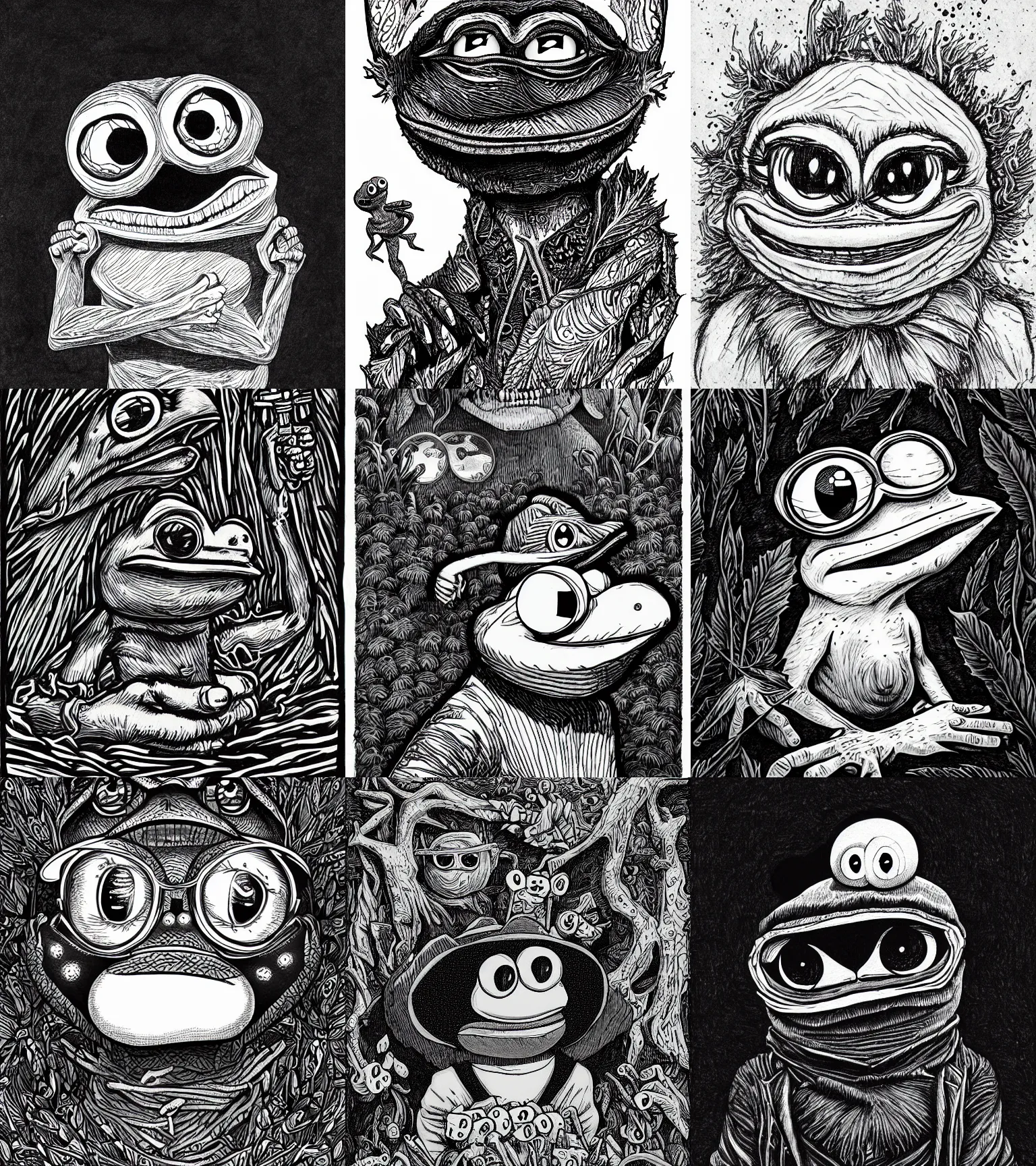 pepe the frog by matt furie, black and white drawing, | Stable ...