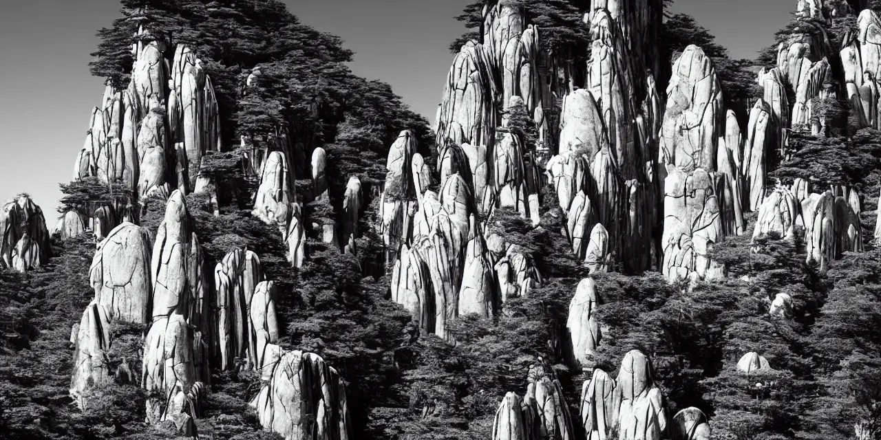Image similar to huangshan with buddhist temples by ansel adams
