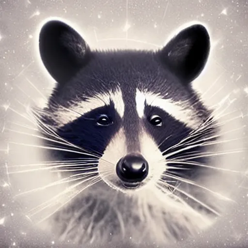 Image similar to cosmic raccoon, poorly photoshopped, meme template