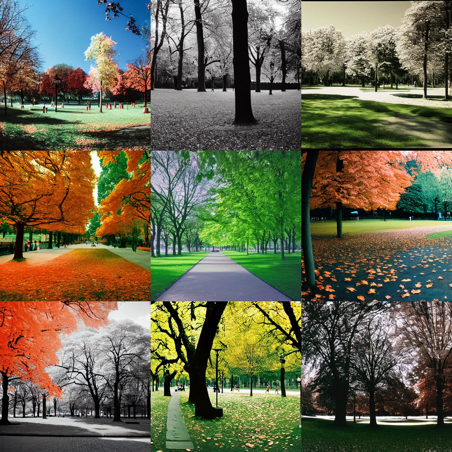 Prompt: Kodak HIE infrared film,35mm lens, cinestill: Panoramic photo of a park in berlin