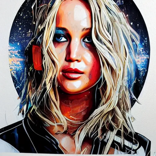 Prompt: portrait of Jennifer Lawrence by Sandra Chevrier