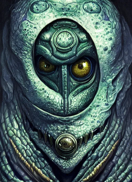 Image similar to blueberry mf doom reptile eyes, blueberry skin, blueberry juice, intricate, elegant, highly detailed, centered, digital painting, artstation, concept art, smooth, sharp focus, illustration, artgerm, tomasz alen kopera, peter mohrbacher, donato giancola, joseph christian leyendecker, wlop, frank frazetta