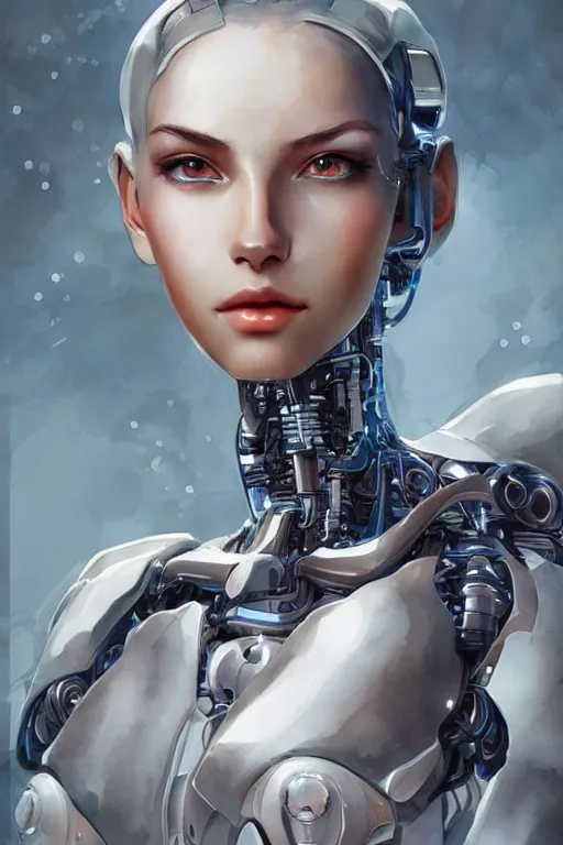 Prompt: Portrait of a young, beautiful and elegant cybernetic android female, full of details, watercolor painting, concept art, smooth, by Ina Wong and wlop ，trending on cgsociety and artstation，8kHDR，light effect