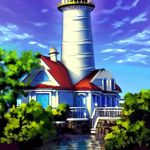 Prompt: painting of universal's islands of adventure lighthouse, universal orlando, artstation