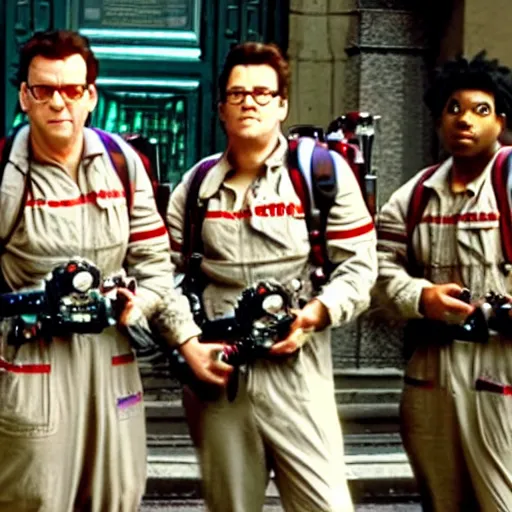 Image similar to a still of from the movie ghostbusters crossover with the game chrono trigger