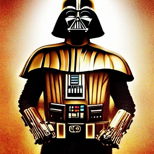 Image similar to gold bordered portrait of darth vader holding a golden ak - 4 7, hyper realistic, surreal, gothic, cyberpunk, nightcore, 4 k, highly detailed, beautifully rendered