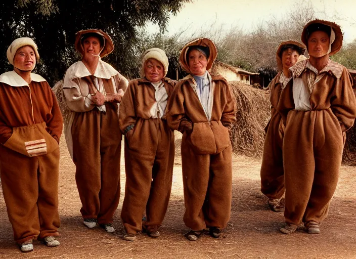 Prompt: realistic documentary photo of a group of people wearing brown dry trees costumes in a wooden village 1 9 9 0, life magazine reportage photo, neutral colors, neutral lighting