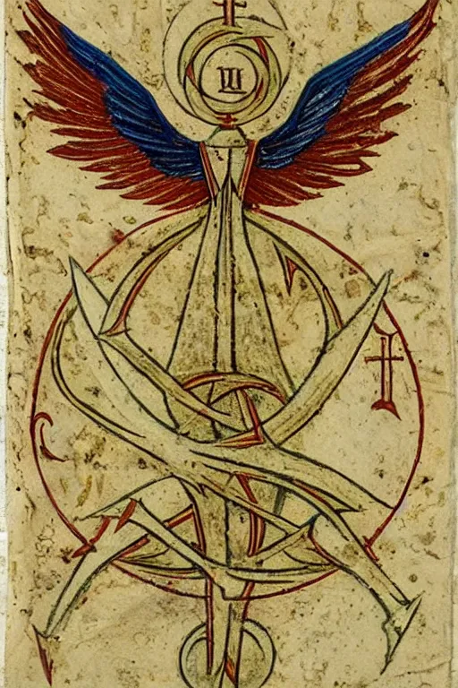 Image similar to Old alchemic symbol of archangel Gabriel, Symbol painted to an old paper ,intricate, elegant, highly detailed, smooth, sharp focus, old manuscript