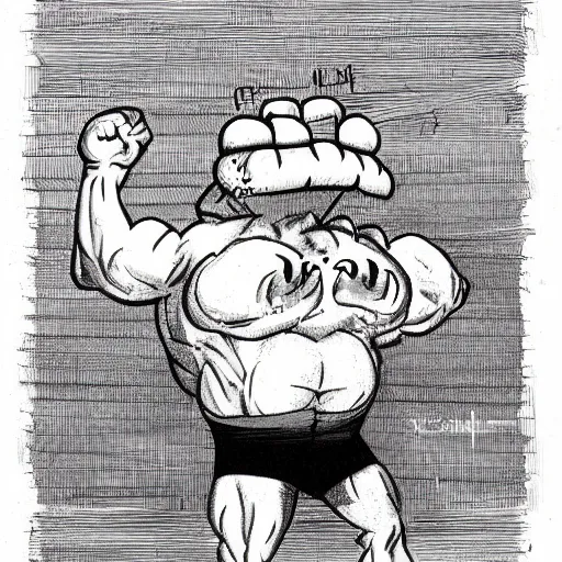 Prompt: garfield as a body builder with clothing