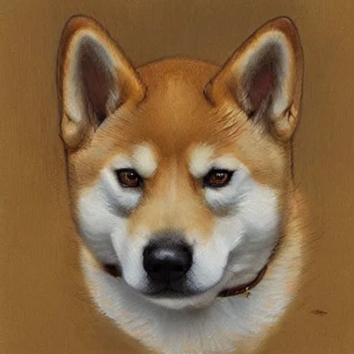 Image similar to Shiba Inu looking sad, portrait art by Donato Giancola and Bayard Wu, digital art, trending on artstation