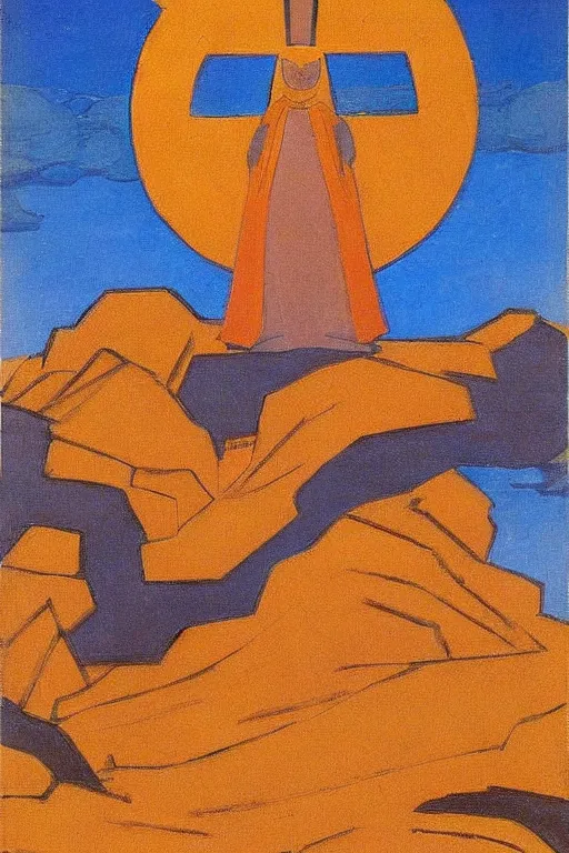 Image similar to thor, marvel, artwork by nicholas roerich,