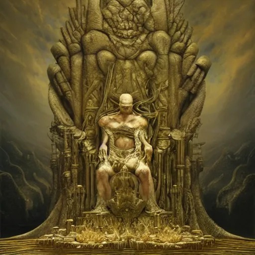 Prompt: the throne of understanding, cold | highly detailed matte painting, hyperrealistic, very intrincate | cinematic lighting, award - winning | by rachel ruysch, giger, beksinski and bocklin | by austin osman spare and william blake, trending on artstation, cgsociety, official art, octane.