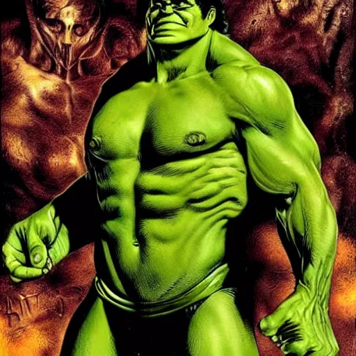 Image similar to hulk in the style of hr giger