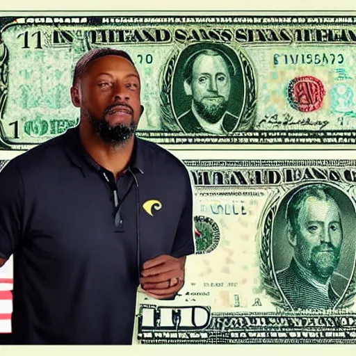 Prompt: Coach Tomlin on the $1 bill