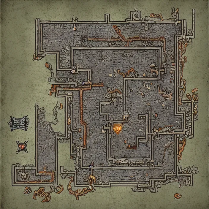 Prompt: dungeon map by dysonlogos, 1 0 foot, map of tomb of horror, nine rooms