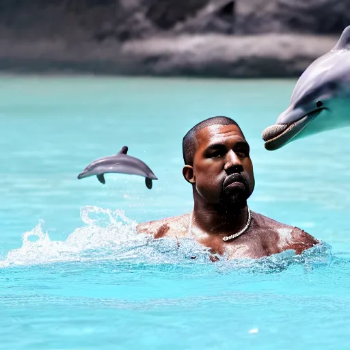 Image similar to kanye west swimming with dolphins