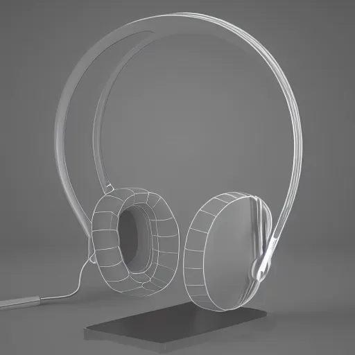 Image similar to product still of headphone stand, futuristic, techno, cyberpunk, product design, 3 d render, 3 d concept, fun, swag