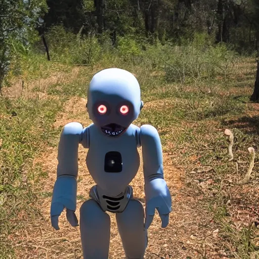 Prompt: skinwalker in my backyard flesh baby on my doorstep i have no where to run no where to hide i'm doomed for all eternity im watching the trail cam robots made of flesh are after me simpson