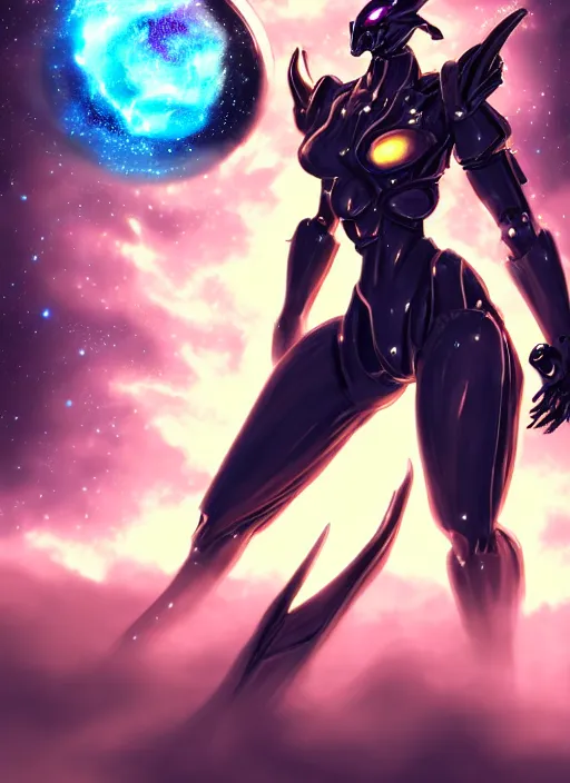 Image similar to cinematic goddess shot, cosmic sized perfectly proportioned stunning beautiful hot anthropomorphic robot mecha female dragon, nebula background, larger than galaxies, galaxy being held by sharp claws, sleek silver armor, epic proportions, epic size, epic scale, ultra detailed digital art, furry art, macro art, dragon art, giantess art, warframe fanart, furaffinity, deviantart