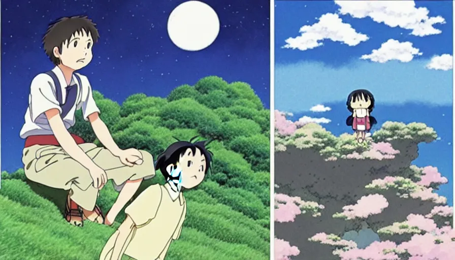 Image similar to the two complementary forces that make up all aspects and phenomena of life, by Studio Ghibli