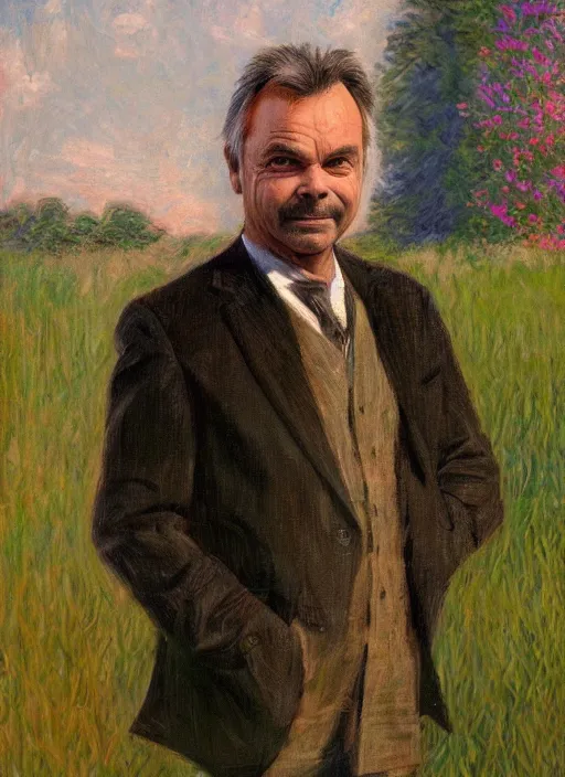 Prompt: portrait of sam neill, digital art in the style of monet, trending on artstation