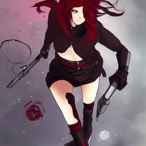 Prompt: Ruby Rose from RWBY, highly detailed, sci-fi, beautiful, anime-styled illustration, sharp focus