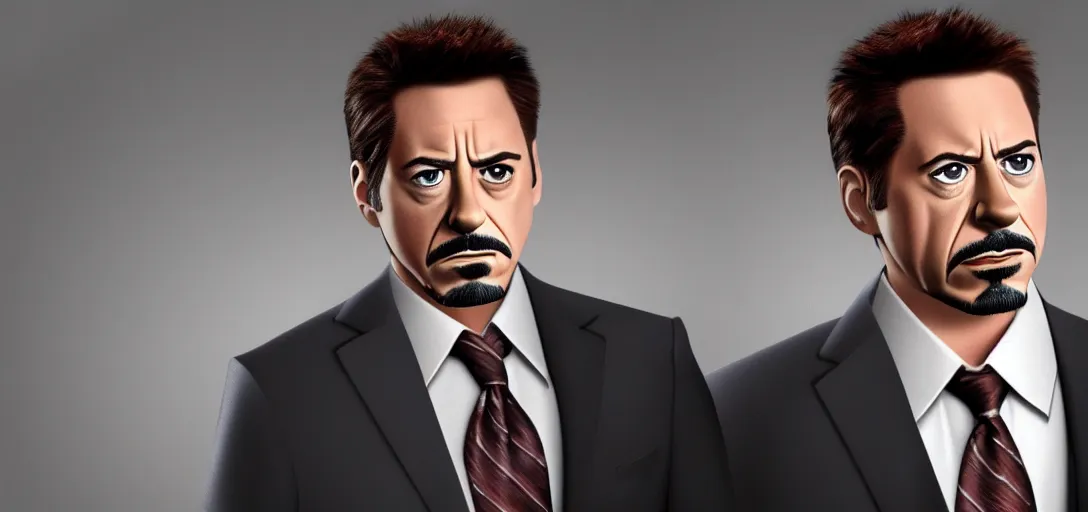 Image similar to a very high resolution image of tony stark. from an episode of the office with micheal scott. photorealistic, photography