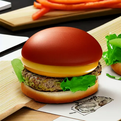 Prompt: futuristic chicken hamburger