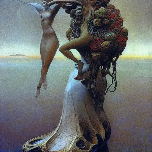 Prompt: queen of neptune by zdzisław beksinski, alexander mcqueen, gaston bussiere and alphonse mucha. highly detailed, hyper - real, beautiful