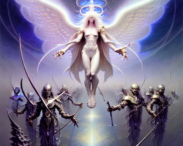 Image similar to the army of white light and angels, fantasy character portrait made of fractals facing each other, ultra realistic, wide angle, intricate details, the fifth element artifacts, highly detailed by peter mohrbacher, hajime sorayama, wayne barlowe, boris vallejo, aaron horkey, gaston bussiere, craig mullins