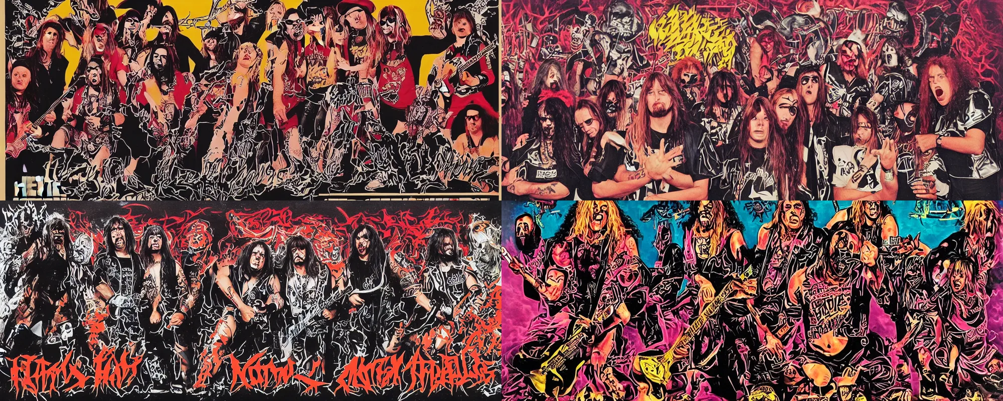 Prompt: 80s metal band poster for a wrestling themed band with only guitarists, heavy lines, glossy finish