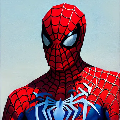 Image similar to greg manchess portrait painting of spider - man, medium shot, asymmetrical, profile picture, organic painting, sunny day, matte painting, bold shapes, hard edges, street art, trending on artstation, by huang guangjian and gil elvgren and sachin teng