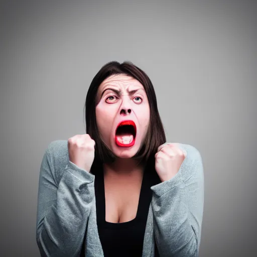 Prompt: first - person photograph of a panicking woman, white space, 4 k, professional photography