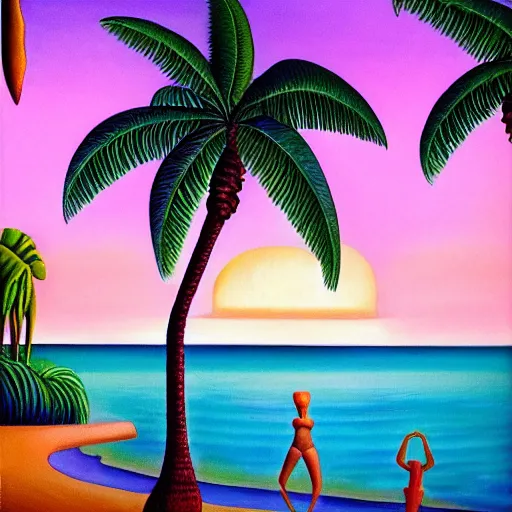 Image similar to a ultradetailed beautiful painting of amazonas beach by tarsila do amaral, major arcana mason sparkles sky, dougherty patrick, trending on artstation, mediterranean, palm trees, light sparkles, major arcana sky, sharp focus, soft light