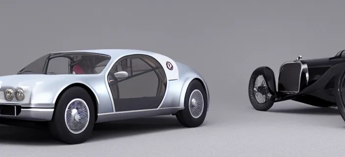 Image similar to a single bugatti type 5 7 sc atlantic and delorean hybrid, dslr, volumetric lighting